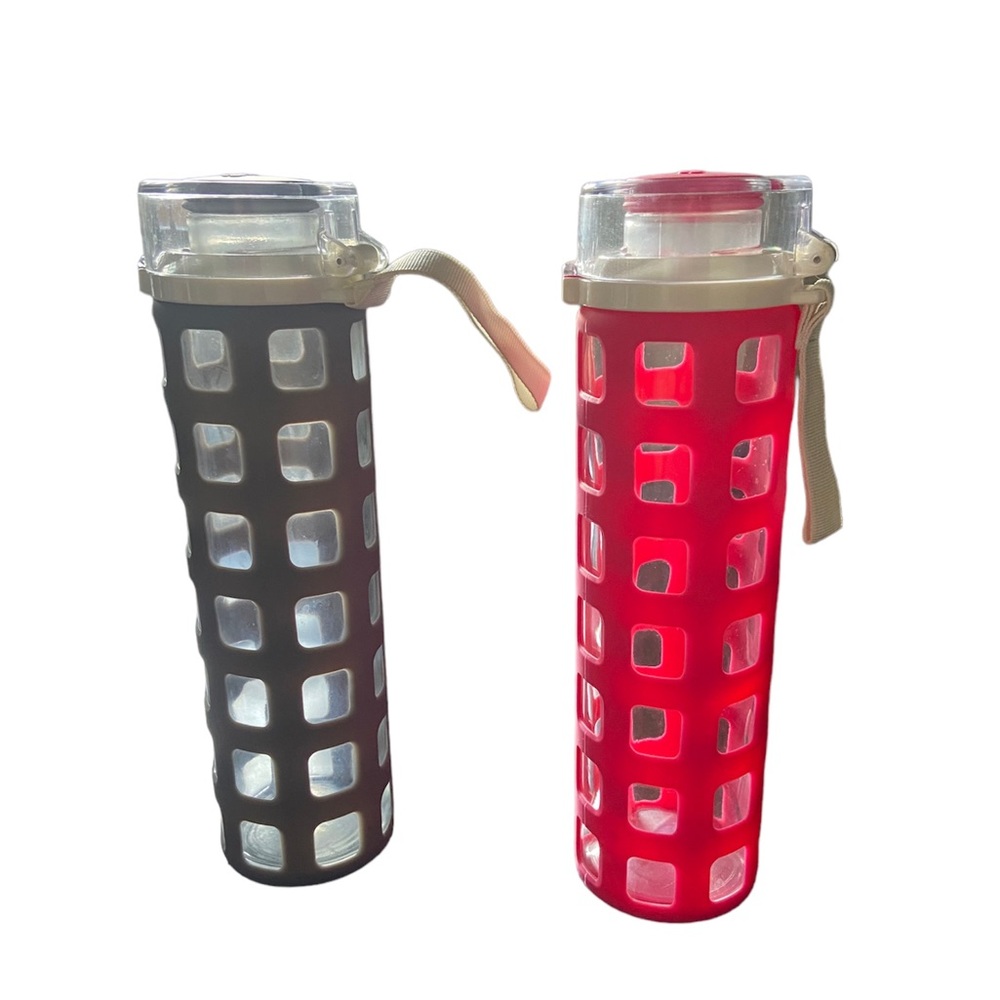2 Ello Syndicate Glass Water Bottles with One-Touch Flip Lid  Pink Gray 20-ounce